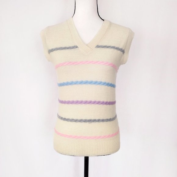 Vintage 1970s Jane Colby Pale Yellow Striped Knit Sweater - Picture 4 of 13